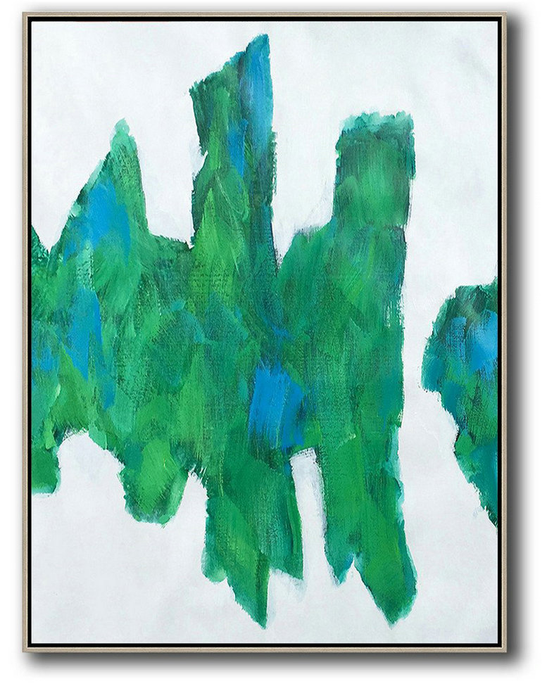 Huge Abstract Painting On Canvas,Vertical Palette Knife Contemporary Art,Canvas Wall Art,White,Green,Blue.etc